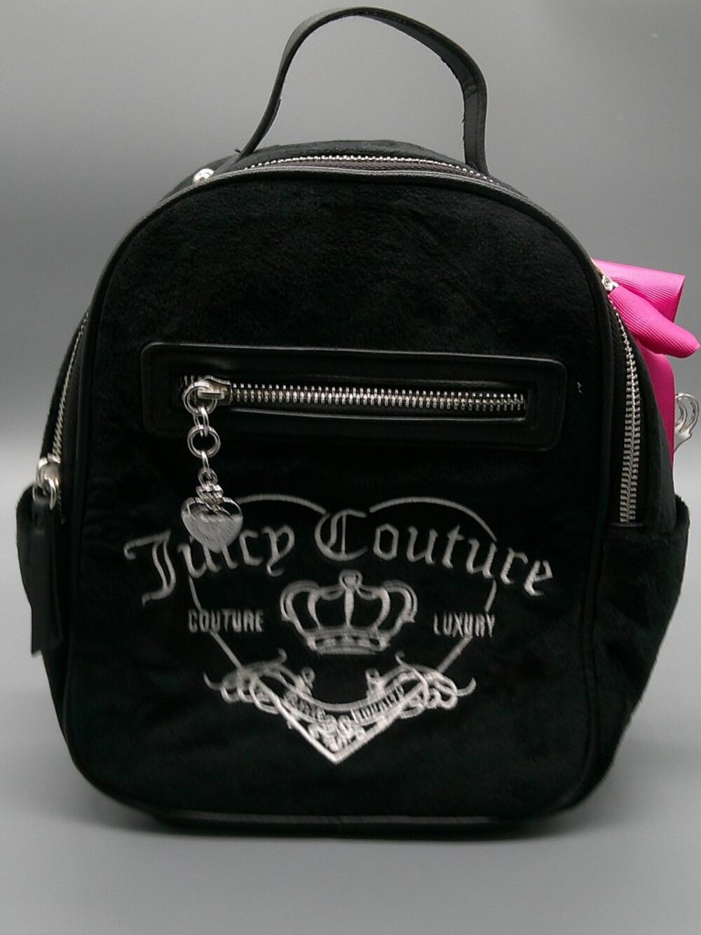 Juicy Couture Black/Pink Girlie Royalty Medium Backpack Velour